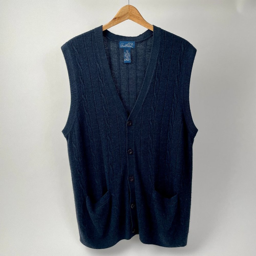 NEW Ultra Soft Arnold Palmer Button Up Cable Sweater Vest, Navy Blue, Size M